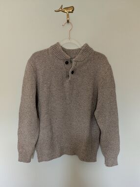 L.L.Bean Classic Ragg Wool Sweater Henley Natural Medium Lambswool